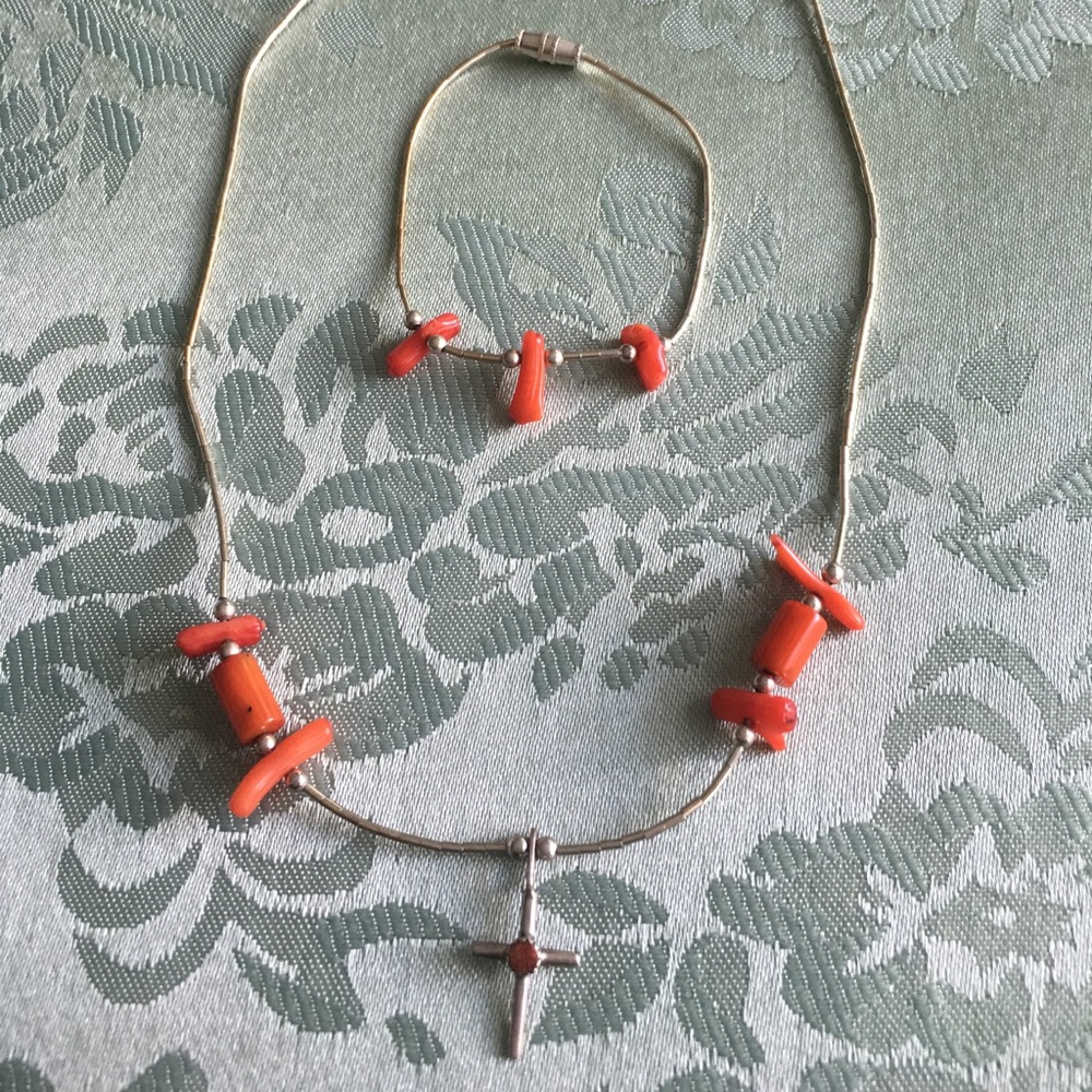 SS & Coral Necklace set